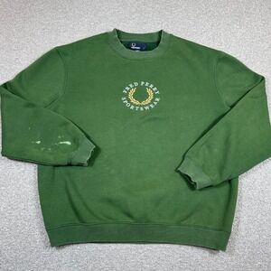 Fred Perry Sweater Men's Small Green Fleece Crewneck Pullover Preppy Classic Fit